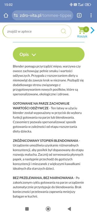 Parowar i blender do rozszerzania diety niemowląt Tommee Tippee
