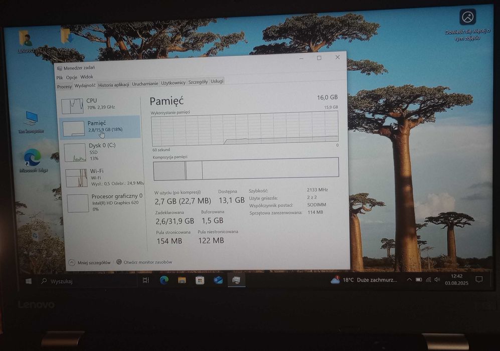 Laptop LENOVO ThinkPad Intel Core i3 4x2,4GHz 16GB RAM DDR4 1TB SSD