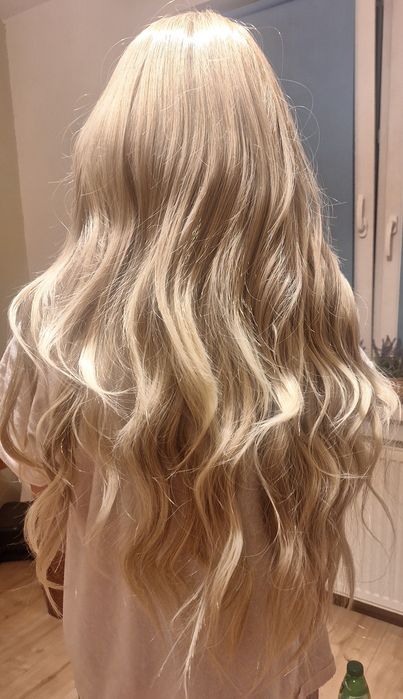 3 Peruki syntetyczne, zestaw, komplet. Długie blond, ombre brąz i rude