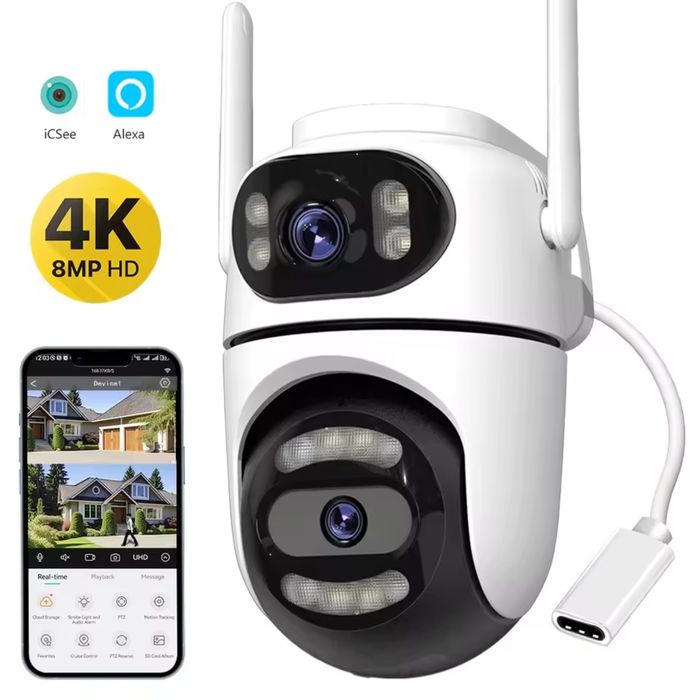 Kamera WiFi 8MP Obrotowe IP66 iCsee 2 obiektywy