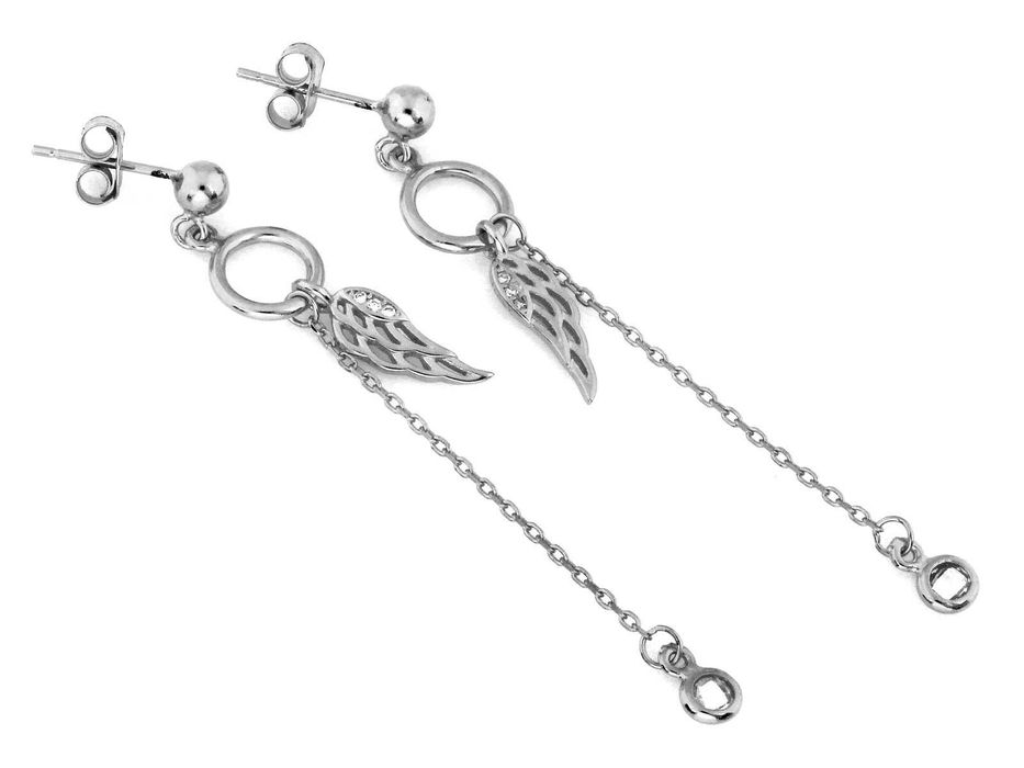 Kolczyki srebrne wiszące na sztyfcie ze skrzydłem