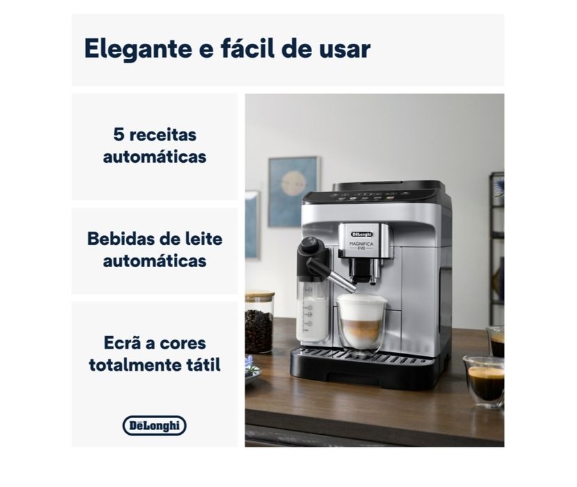 Máquina de Café Automática DELONGHI Magnifica Evo ECAM290.61.SB, 15 bar , nova garantia