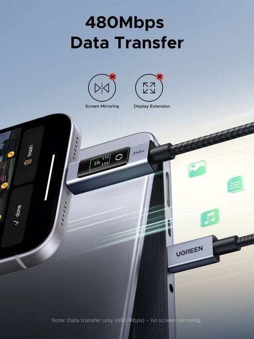 Кабель UGREEN  240W USB-C   с TFT-дисплеем (PD 3.1)