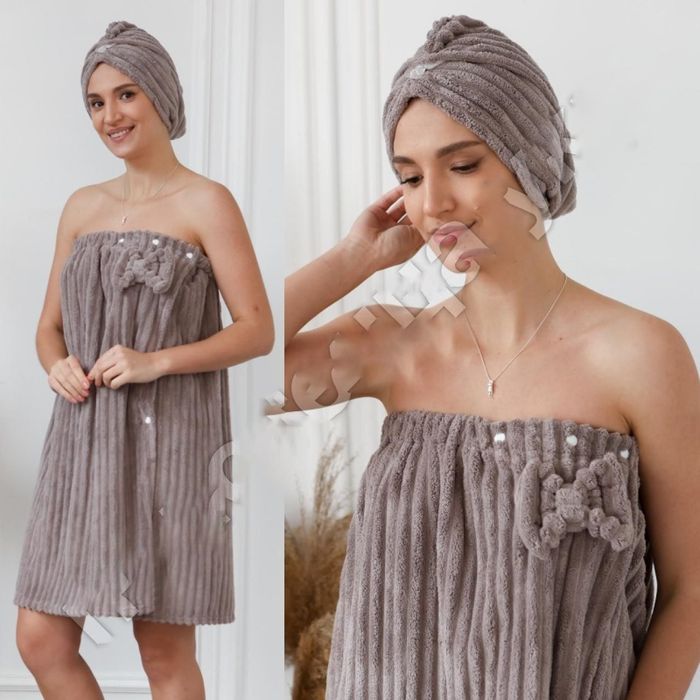 Набір рушник халат жіночий  банний сауна мікрофібра подарунковий