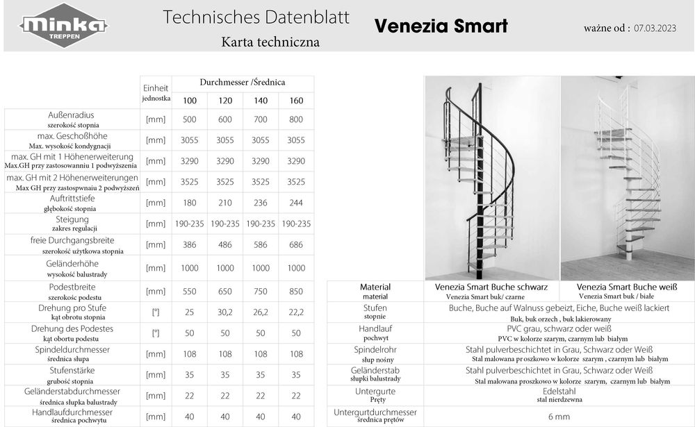 Schody kręcone VENEZIA SMART fi 120 cm. Black/ Buk
