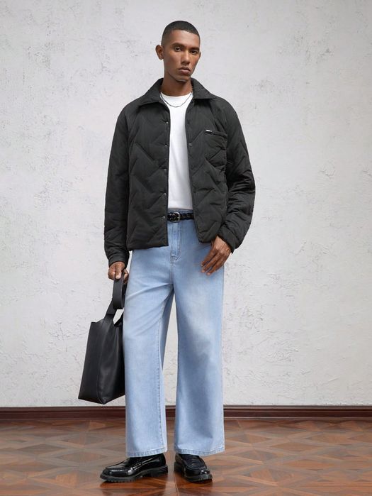 Kurtka Męska Pikowana Przejściowa Czarna Casual Shein S