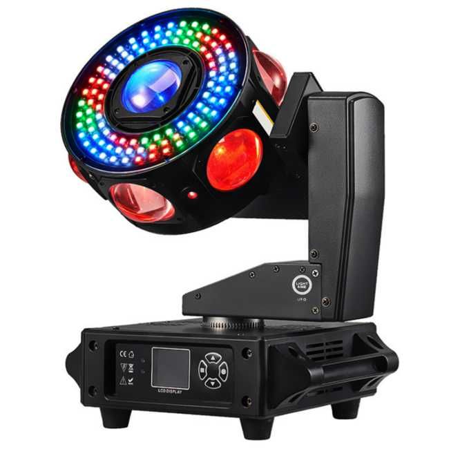 LIGHT4ME UFO ruchomy efekt świetlny LED 6w1 efekt beam RGBW laser R/G/B biały stroboskop efekt ring RGB oświetlenie dyskotekowe
