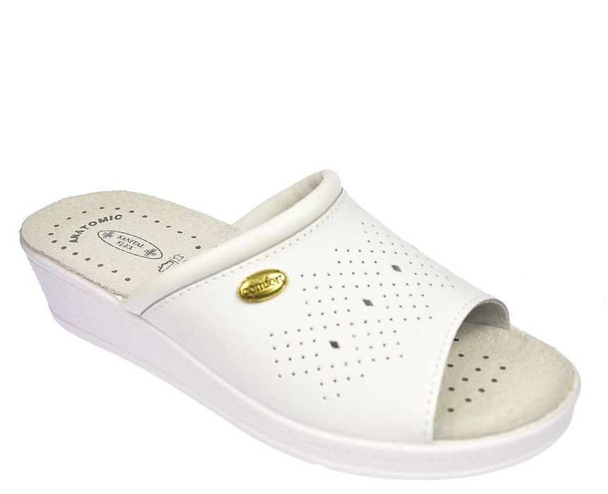 Klapki zdrowotne medyczne damskie skórzane białe 698 roz. 42