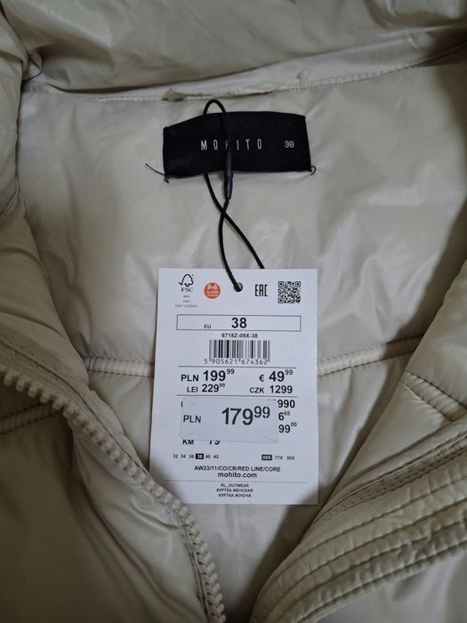 Mohito Nowa z Metką Kurtka Damska! Puffer! Beż! Pikowana! Jesień! R.38
