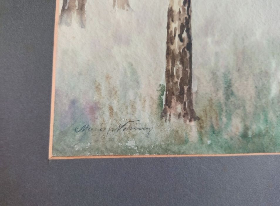 Maciej Nehring. Pejzaż leśny. Akwarela.