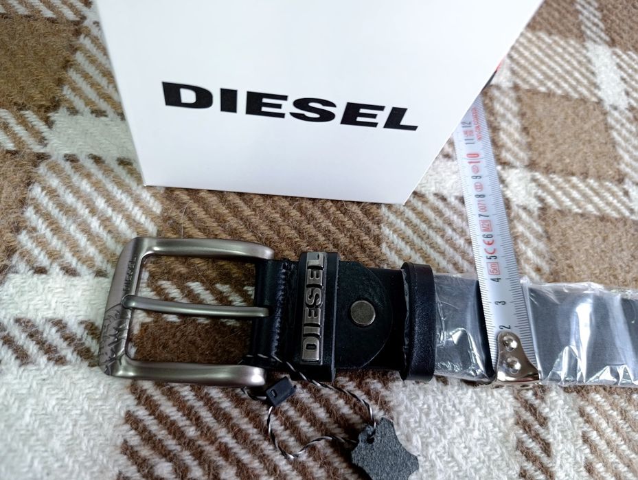 Pasek męski skórzany Diesel czarny 4 cm solidna klamra 130 cm