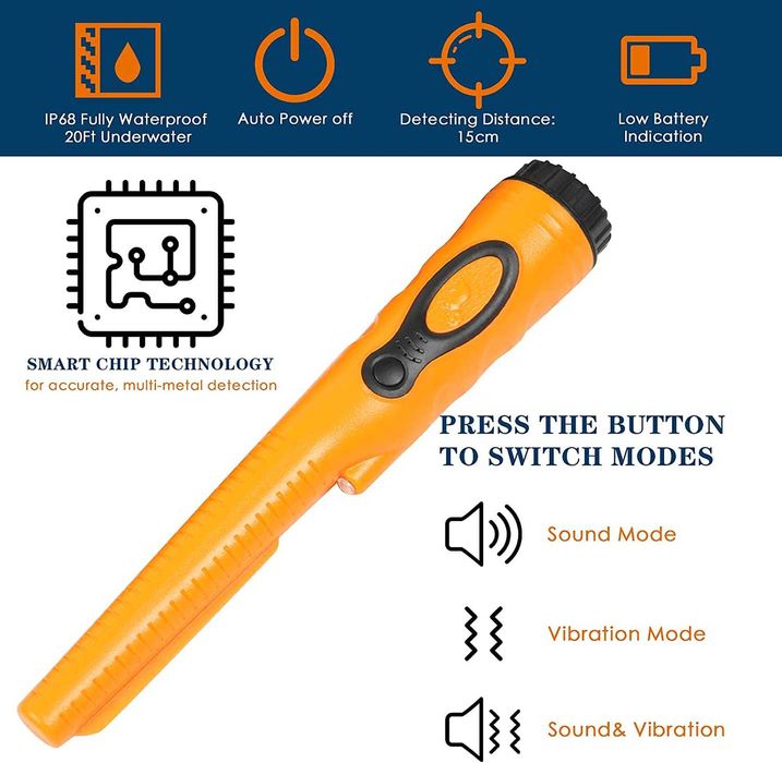Pinpointer detector de metais manual impermeável IP68