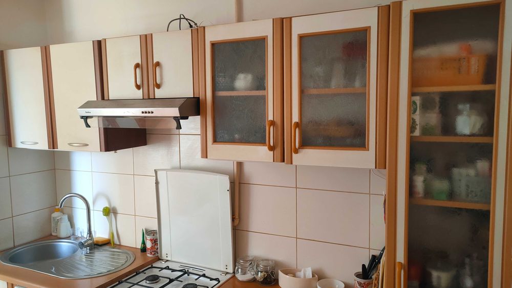 Meble kuchenne, szafki do kuchni z półkami, szufladami, wiszące i stojące, 9 sztuk