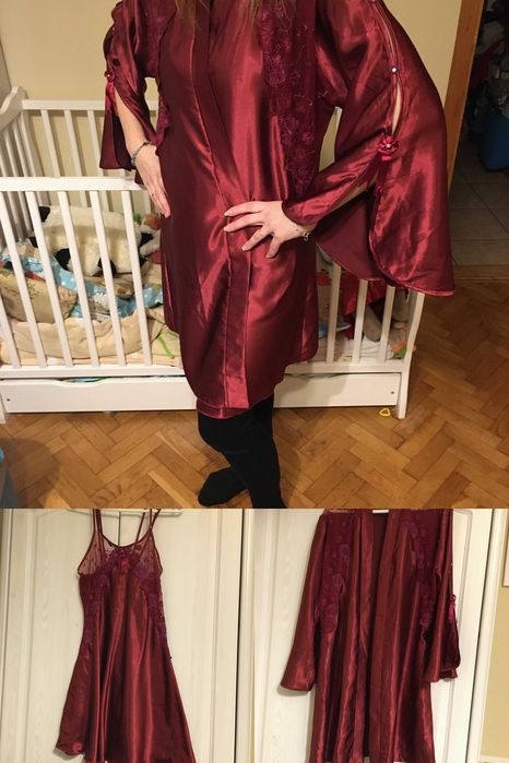 Elegancki satynowy szlafrok koszulkaKomplet 40/42/44 XL/XXL Walentynki