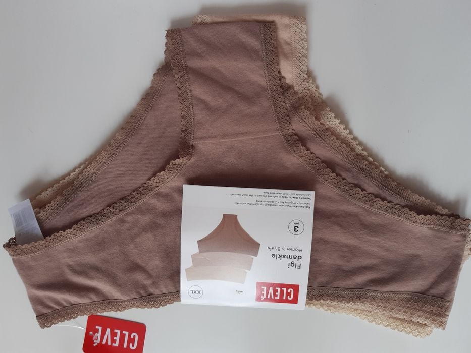 2x 3pack czarne/beżowe majtki figi damskie  Cleve r. XXL