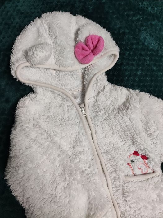 Biała kurtka bluza niemowlęca wiosenna 80 z kapturem kokardką