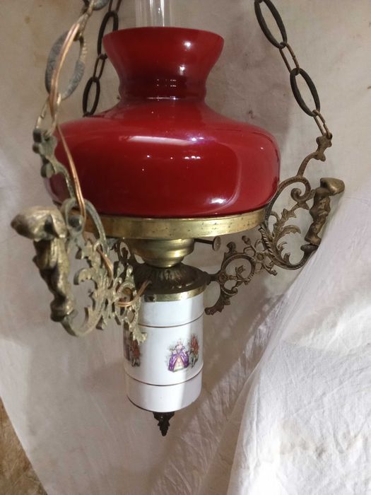 Candeeiro teto 3 hastes em bronze tubo de porcelana
