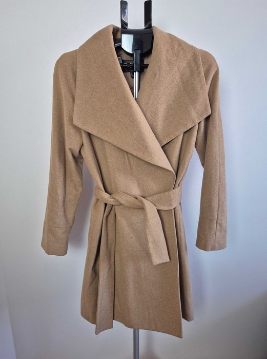 Ładny wełniany płaszcz Mango M, szlafrok, beżowy, wełna, duży kołnierz