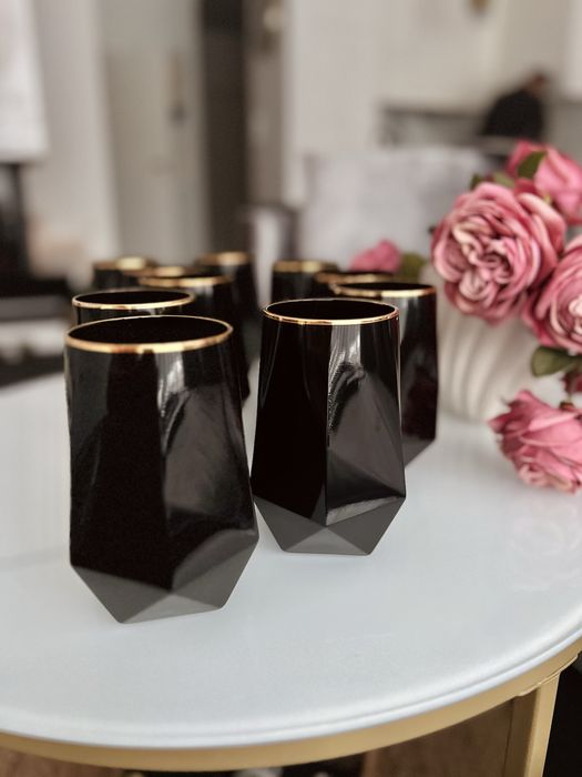 Home and you geimetryczne szklanki czarno zlote 10 szt
