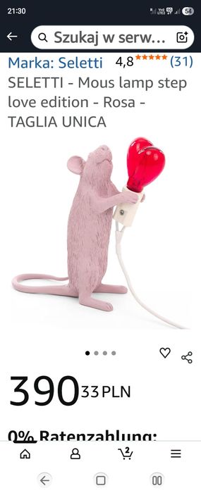 Lampa mysz z serduszkiem Seletti