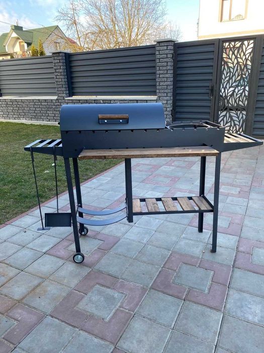 Мангал з кришкою та поличкою для дров метал 5 мм на 13 шампурів