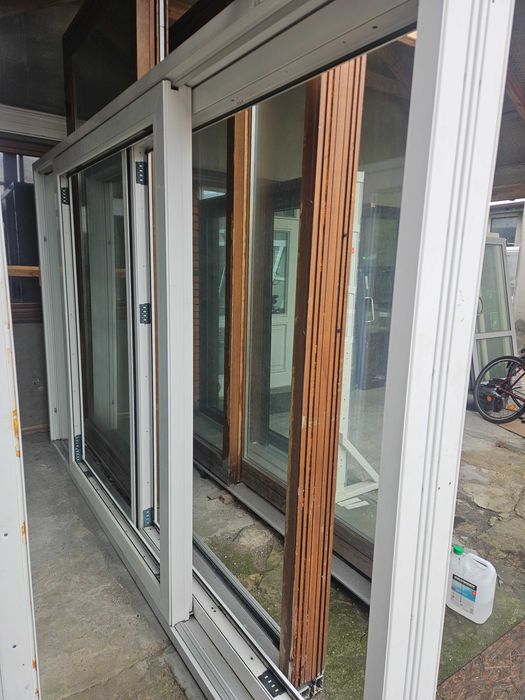 DRZWI/OKNO Przesuwne HST Plastikowe PCV Tarasowe 350x220cm Białe 3-szybowe