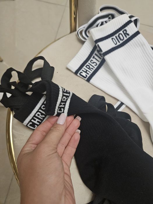 Wiązane skarpety dior białe czarne