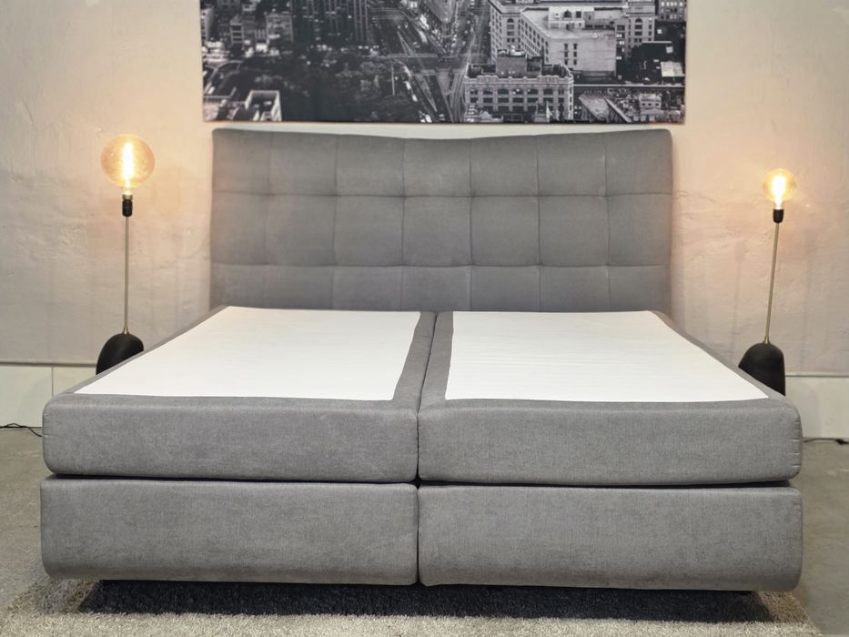 Szare łóżko kontynentalne 180x200 | TRANSPORT GRATIS