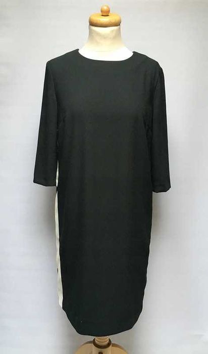 Sukienka H&M Czarna Białe Wstawki M 38 Prosta