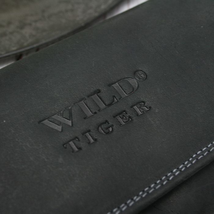 Portfel damski skóra nubuk Wild Tiger czarny pojemny ładny elegancki