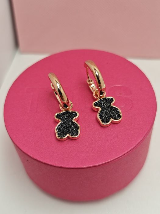 Kolczyki z misiem różowe srebro vermeil 925