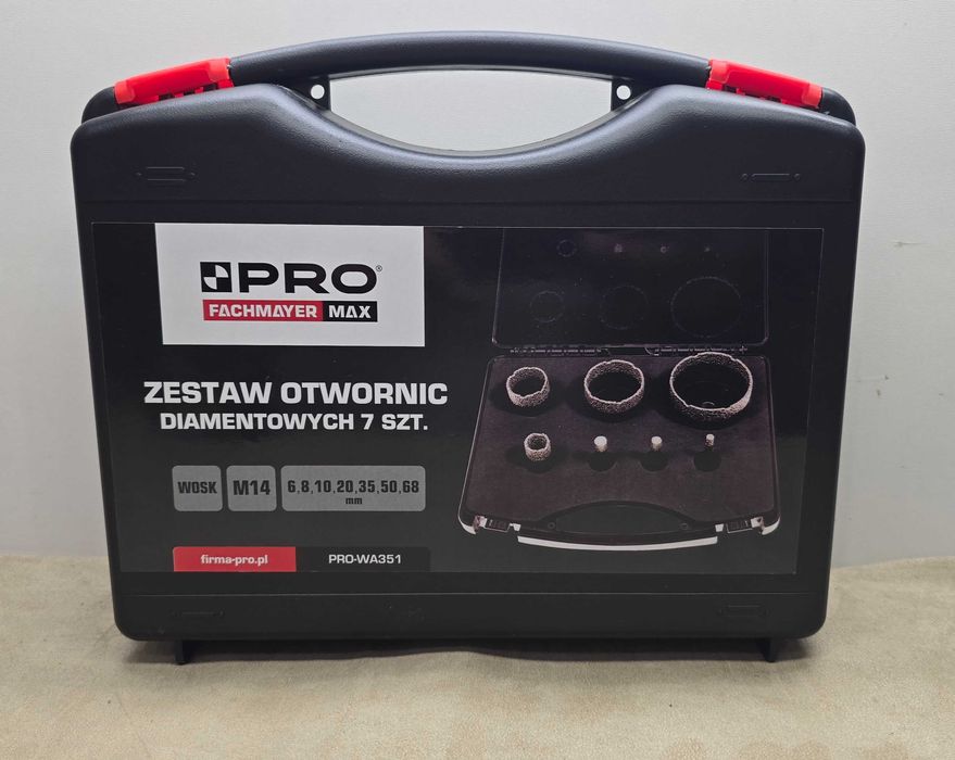 PRO Zestaw 7 szt. otwornic diamentowych do cięcia na sucho M14 6,8,10,20,35,50,68mm Pro-Wa351