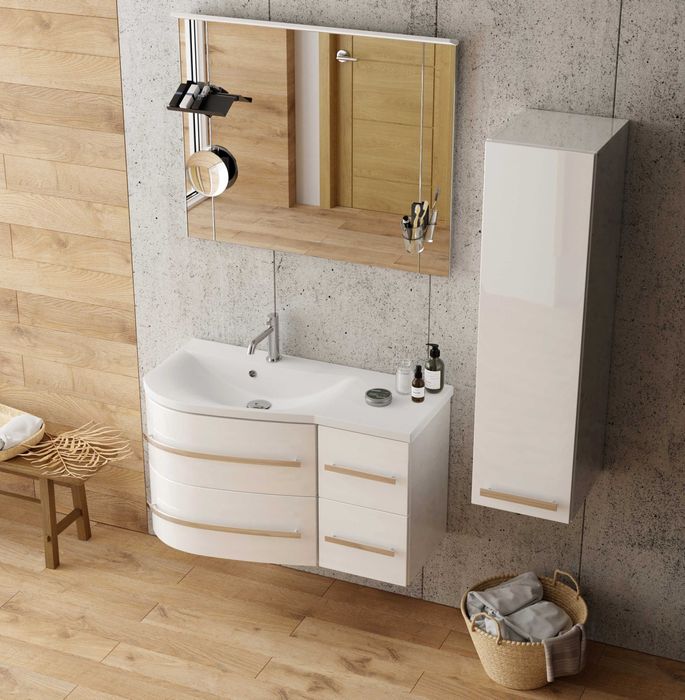 Szafka łazienkowa ORiSTO z umywalką 91cm, biała w połysku, lewa/prawa