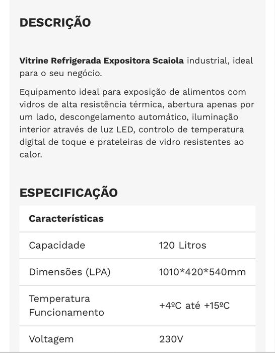 Vitrine refrigeradora expositora SACAIOLA industrial