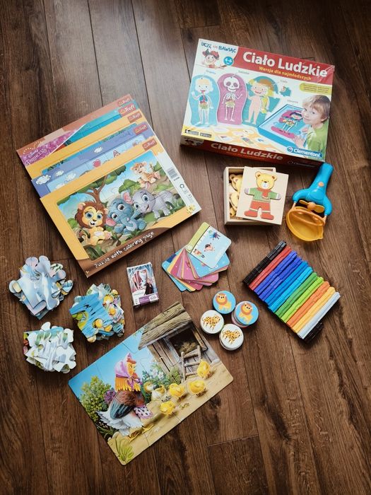 Zestaw puzzli i gier, klocki konstrukcyjne