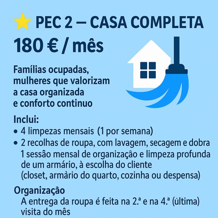 Serviço de Limpeza Mensal ao Domicílio | Ribatejo | Pacotes desde 130€