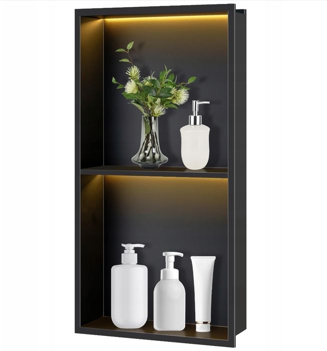 FTL nisza półka prysznicowa wnękowa czarna ze stali nierdzewnej, 30x60x10cm led