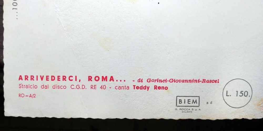 Pocztówka Dźwiękowa Arrivederci Roma  śpiewa Teddy Reno 1959
