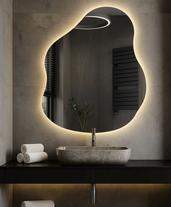 Nowe Lustro nieregularne plama chmurka LED 103x80cm