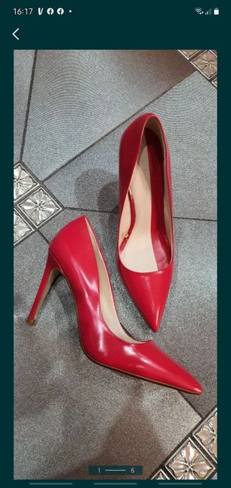 Zara szpilki klasyczne skóra naturalna czerwone malina  premium 40