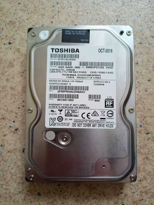 Жорсткий диск TOSHIBA DT01ACA050 500Гб 3.5" в чудовому робочому стані.