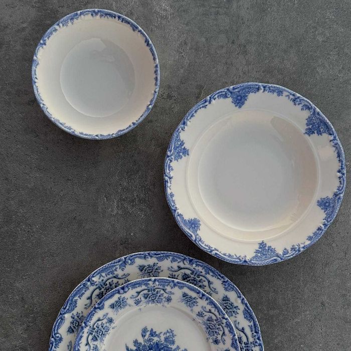 Serviço de louça de porcelana azul antigo, 24 peças| Vintage Baby Blue