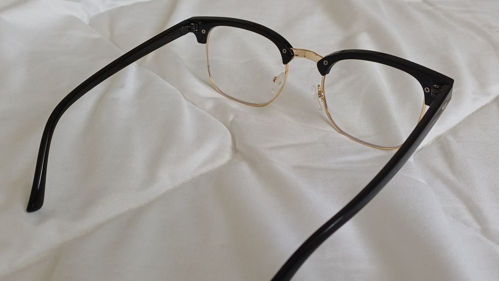 Nowe okulary zerówki czarno-złote stylowe unisex