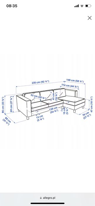 Kanapa sofa Ikea Parup z szezlongiem 3 osobowa
