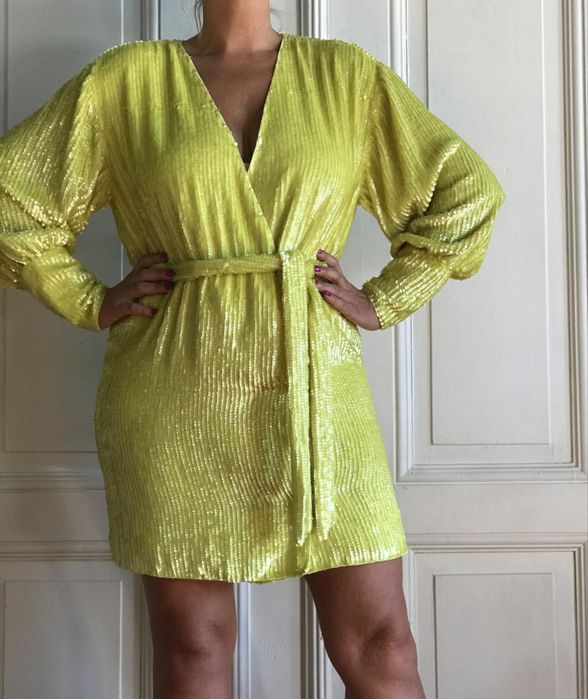 Asos cekiny kopertowa limonkowa wieczorowa