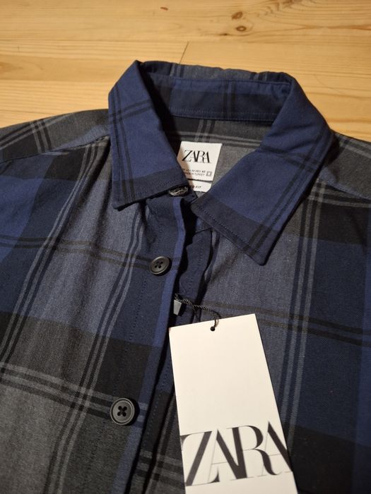 Рубашка ZARA клетчатая синяя, casual, streetwear, мужская рубашка