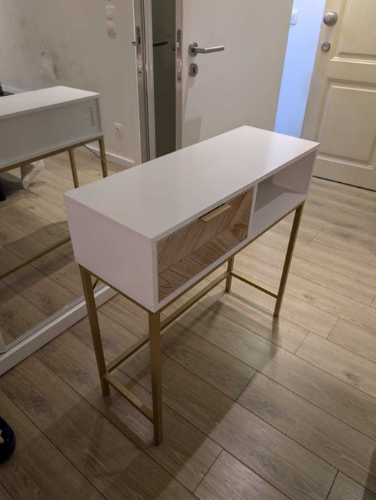 Consola de Entrada Moderna (Branco/Dourado) + OFERTA de 2 Quadros