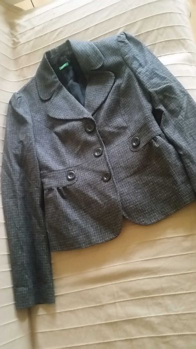 Marynarka Benetton elegancka krata modna ciepła roz. S