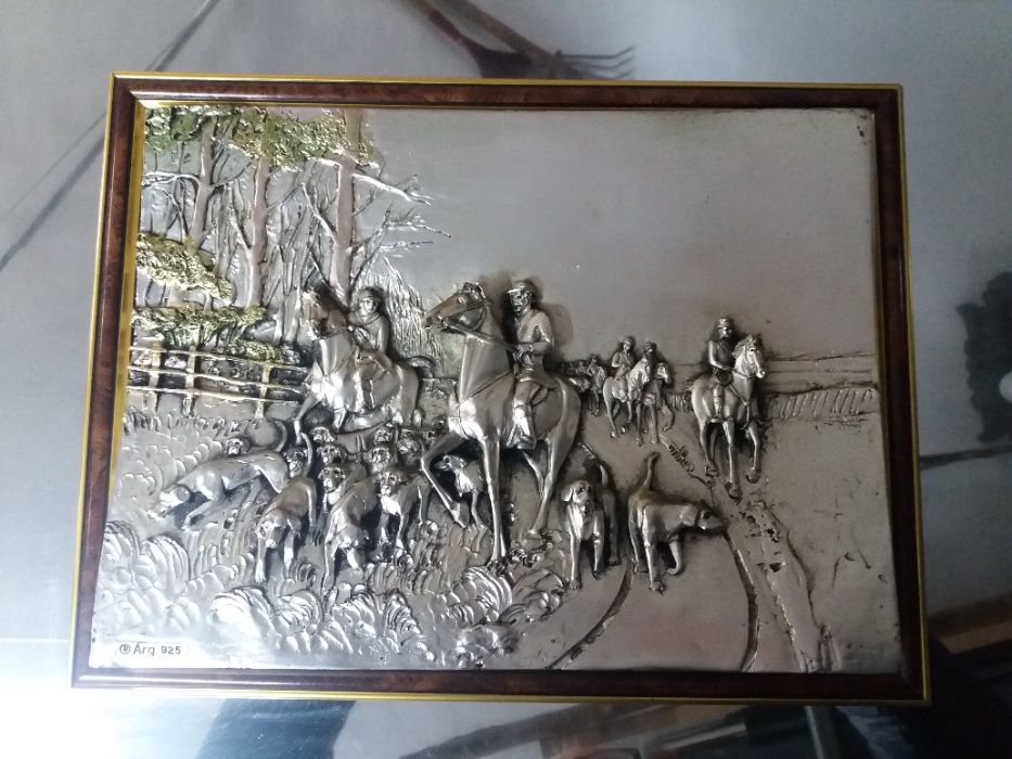 Quadro em prata Arg. 925 A Caçada c/ Oferta E.P. ZINC