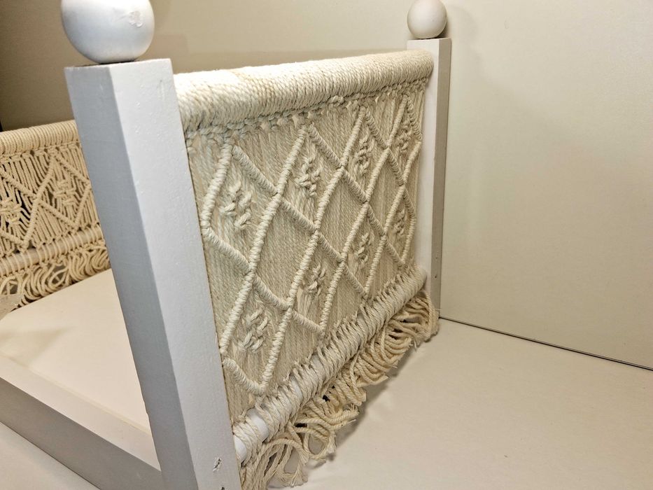 N235 Drewniane Łóżeczko Dla Psa Kota Makrama Boho Białe Solidne Nowe